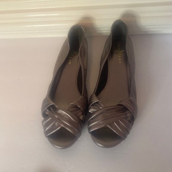 COLE HAAN Collaboration w Nike Air Pewter Wedge pee toe women's shoes, size 7.5B - Picture 1 of 9